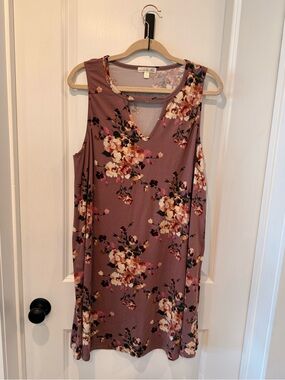Mauve Floral Sleeveless Swing Dress